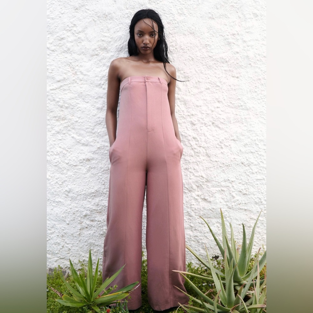 STRAPLESS LINEN BLEND JUMPSUIT